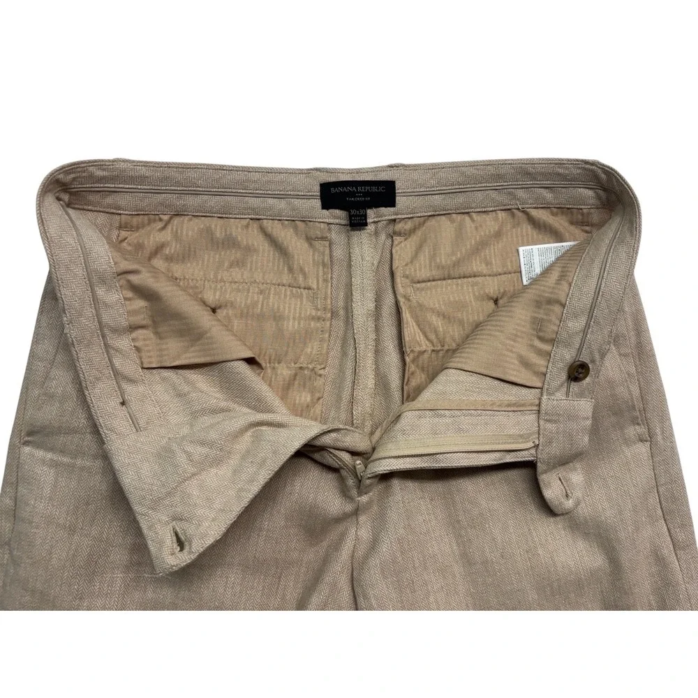 Banana Republic 30x29 Tan Herringbone Linen Cotton Pants Trousers Tailored Fit